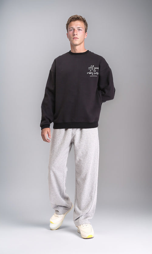 R212205 - Long Sleeves Sweatshirt with Front Print - Black