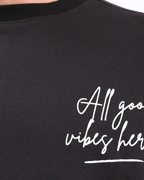 Ravin | Men’s "All Good Vibes" Oversized Graphic Sweatshirt - Black - R212205