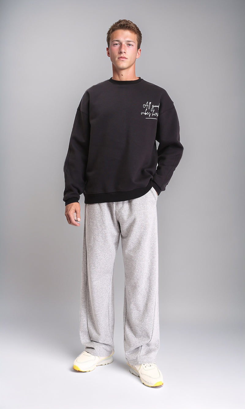 R212205 - Long Sleeves Sweatshirt with Front Print - Black