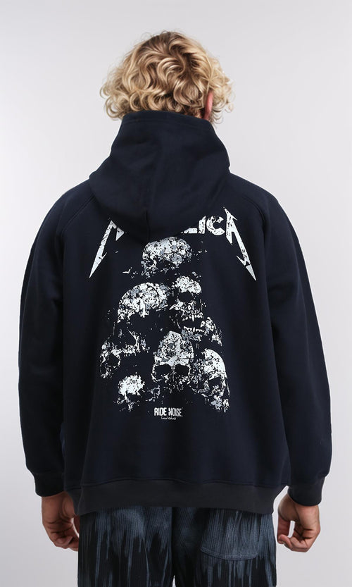 R212208 - Long Sleeves Printed Winter Hoodie - Black