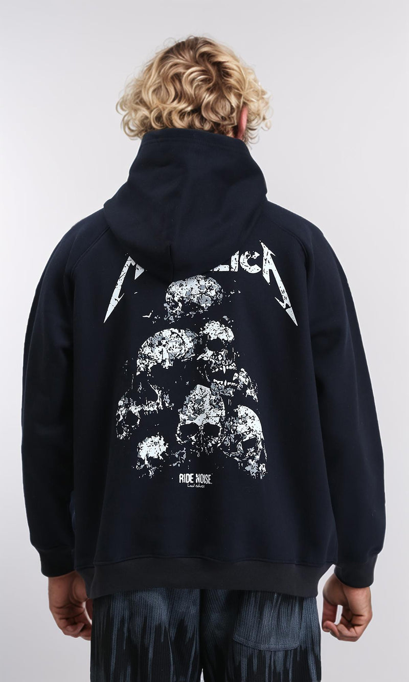 R212208 - Long Sleeves Printed Winter Hoodie - Black