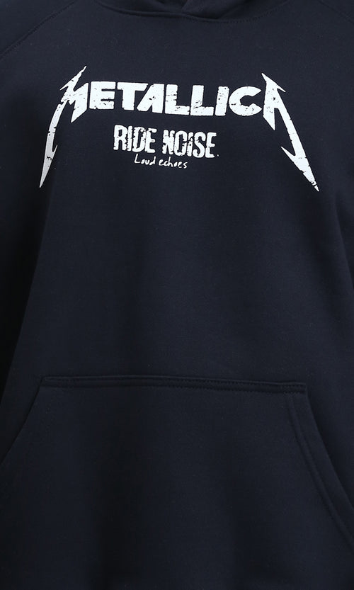 R212208 - Long Sleeves Printed Winter Hoodie - Black