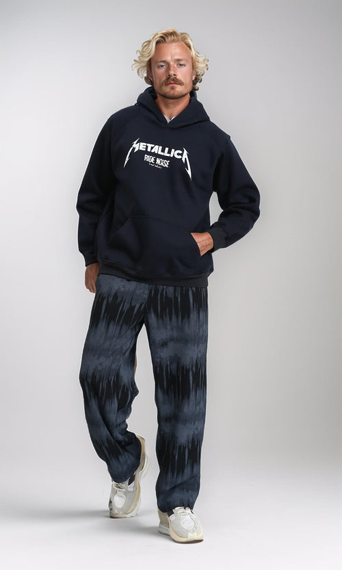 R212208 - Long Sleeves Printed Winter Hoodie - Black