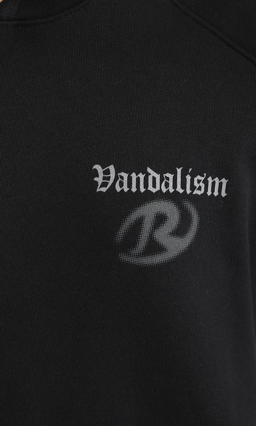 R212209 - Slip On Printed Hoodie with Pocket - Black