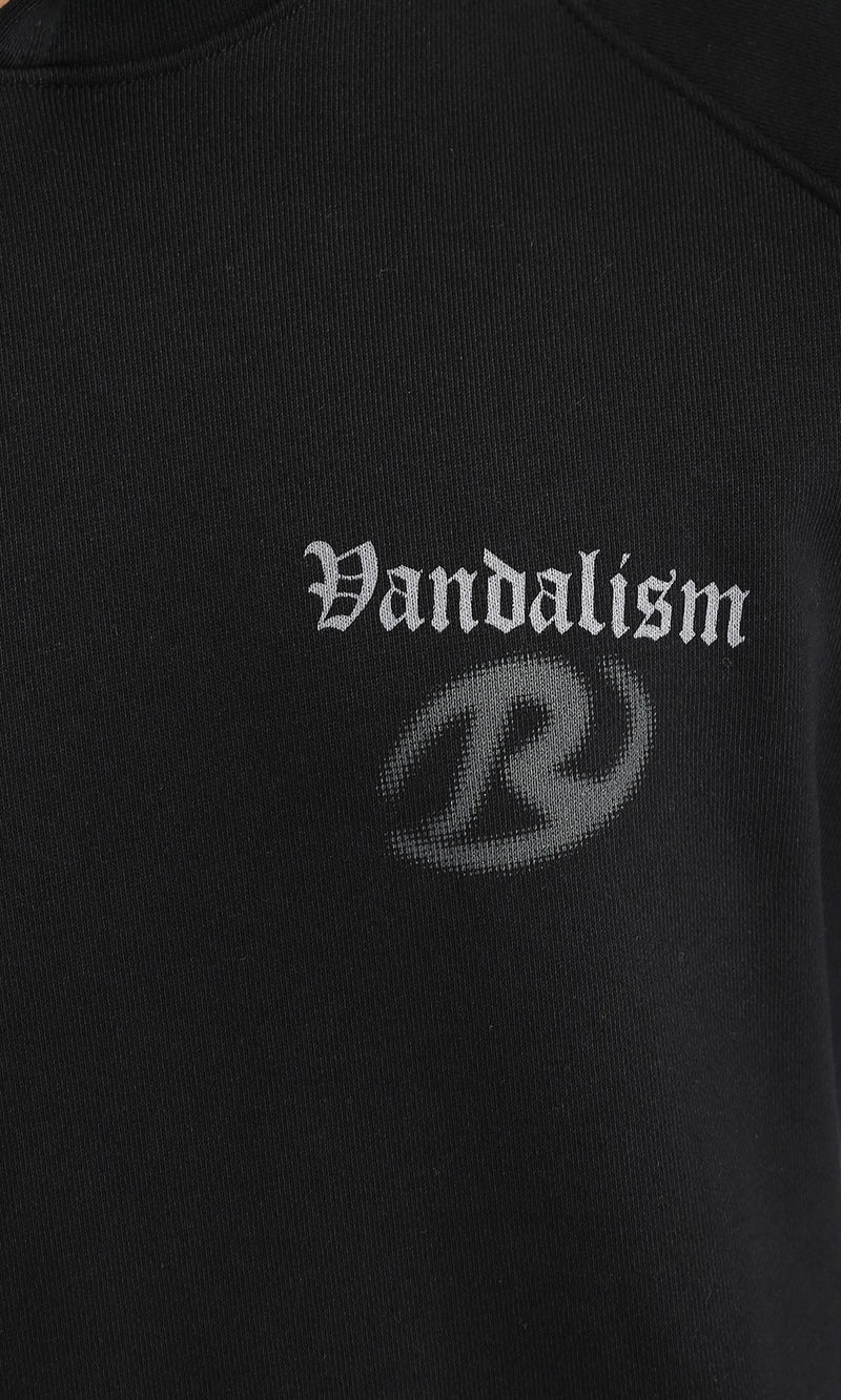 R212209 - Slip On Printed Hoodie with Pocket - Black