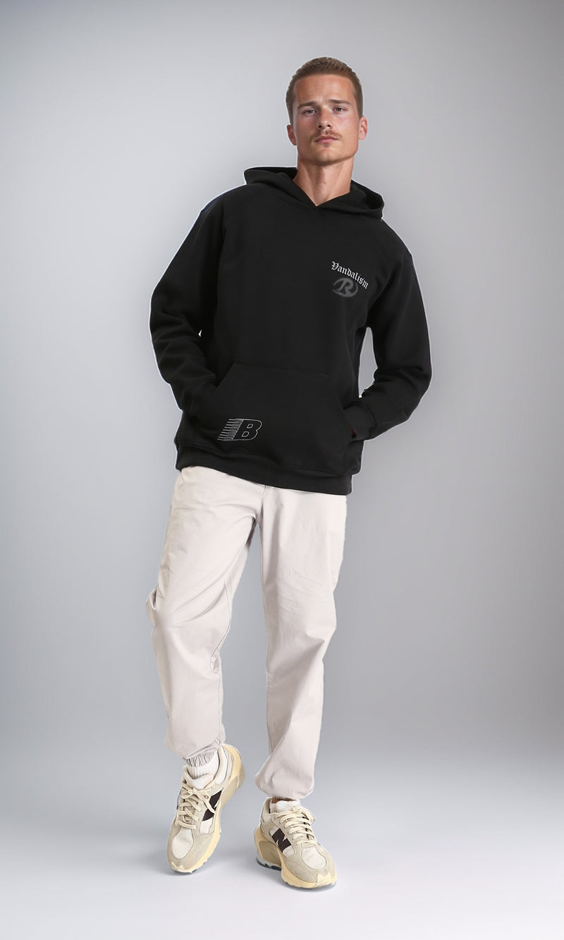 R212209 - Slip On Printed Hoodie with Pocket - Black