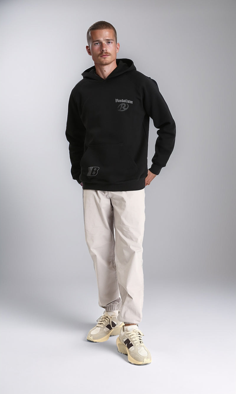 R212209 - Slip On Printed Hoodie with Pocket - Black