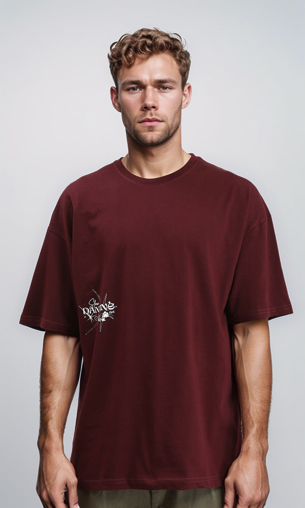 R212292 - Relaxed Fit Printed Slip On Tee - Burgundy