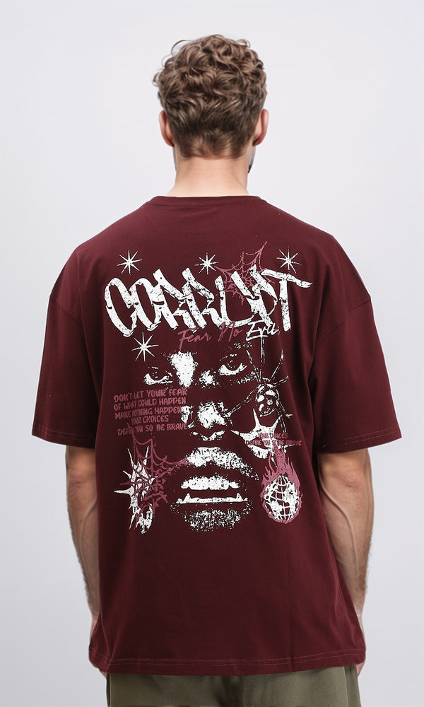 R212292 - Relaxed Fit Printed Slip On Tee - Burgundy