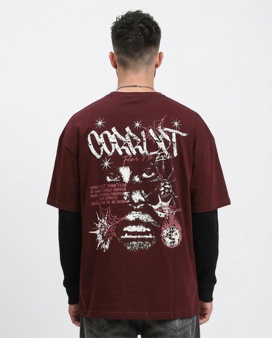 RAVIN "CORRUPT" Oversized Heavyweight Graphic T-Shirt – Burgundy - R212292