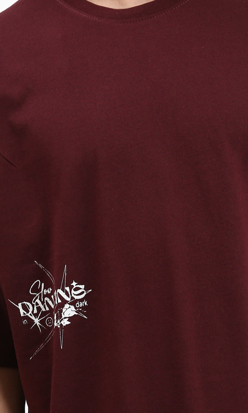 R212292 - Relaxed Fit Printed Slip On Tee - Burgundy