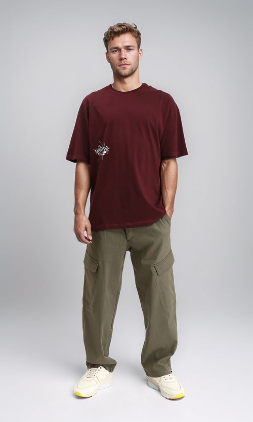 R212292 - Relaxed Fit Printed Slip On Tee - Burgundy