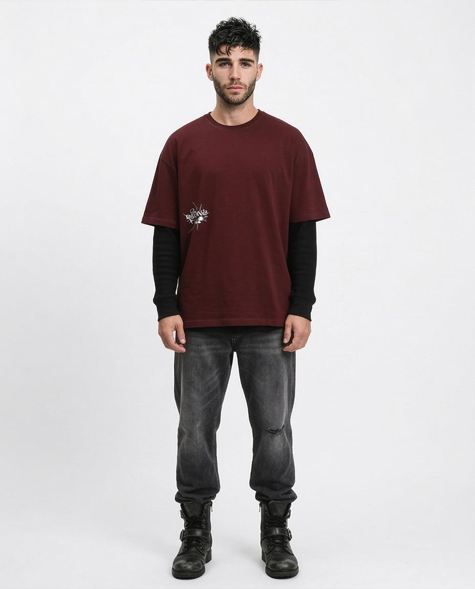 RAVIN "CORRUPT" Oversized Heavyweight Graphic T-Shirt – Burgundy - R212292