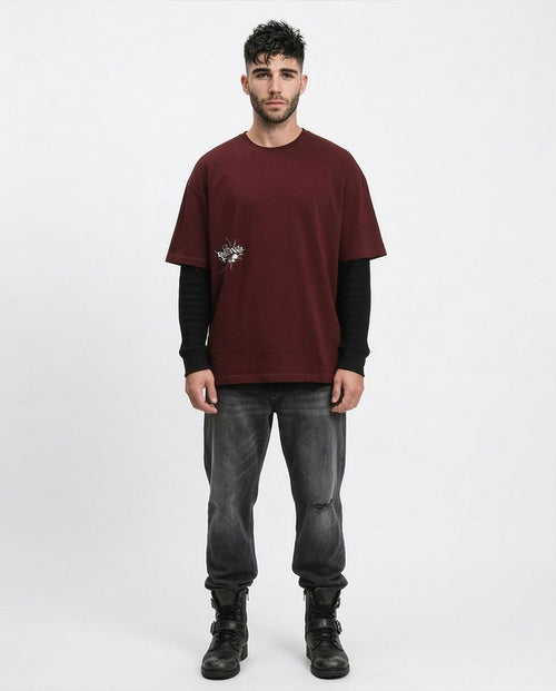 RAVIN "CORRUPT" Oversized Heavyweight Graphic T-Shirt – Burgundy - R212292