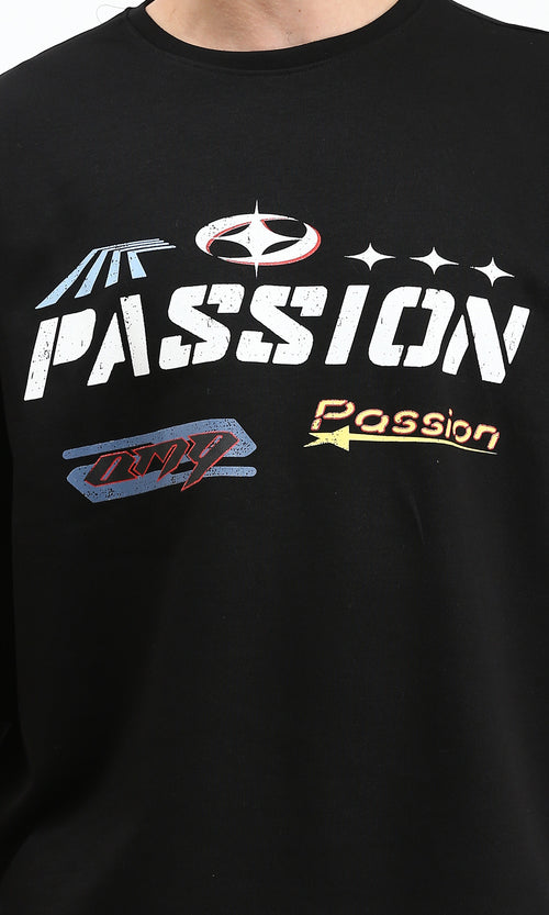 R212293 - Relaxed Printed "Passion" Slip On Tee - Black