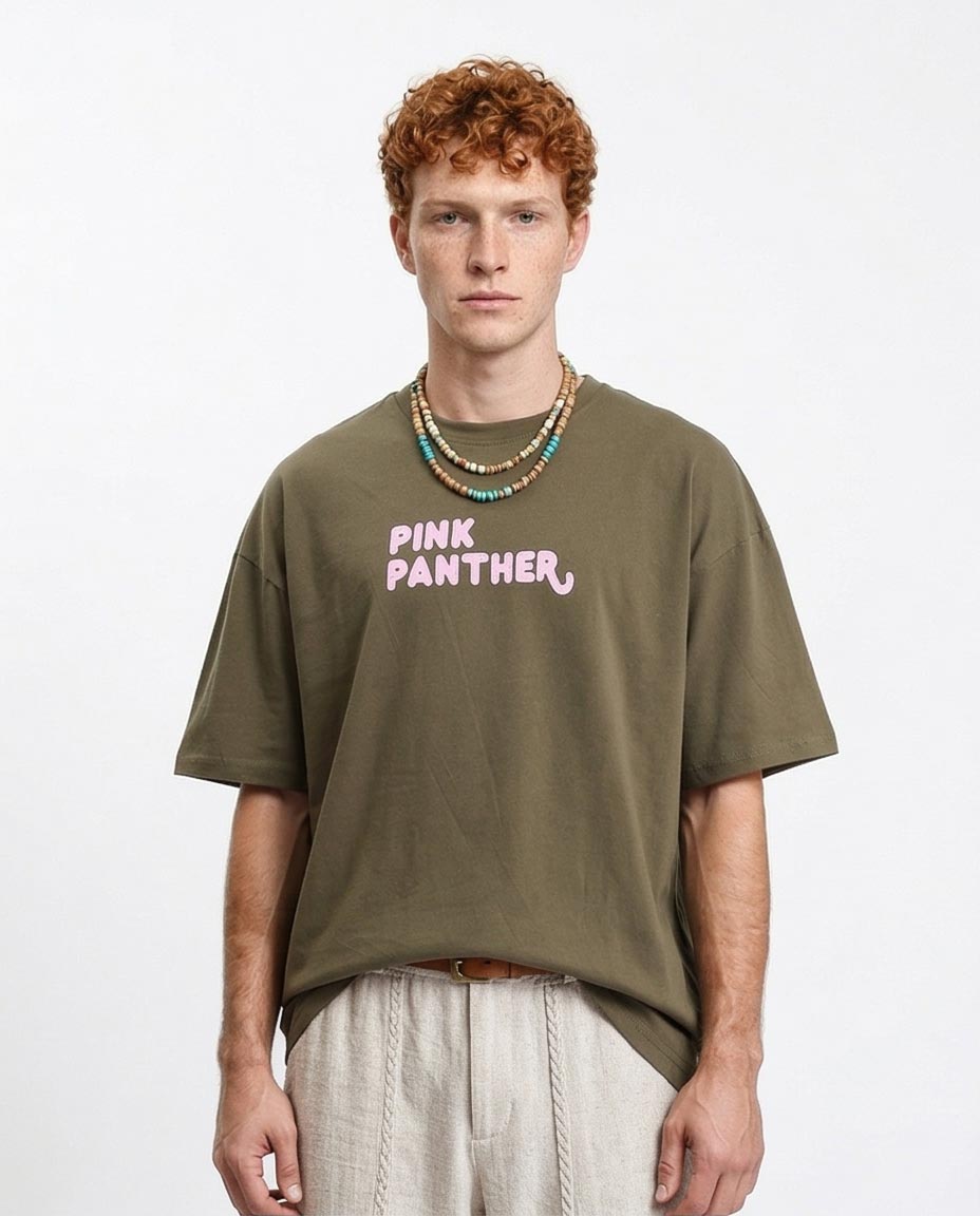 X Pink Panther | Oversized Graphic T-Shirt In Olive