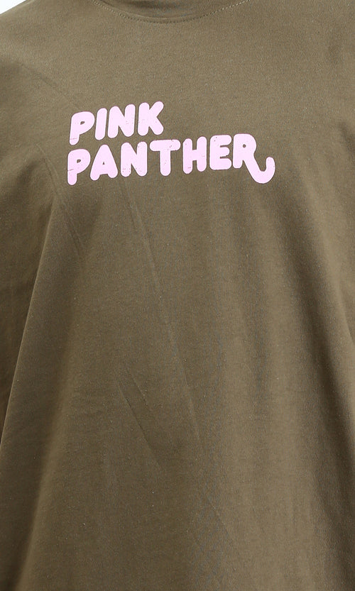 Ravin x Pink Panther | تيشيرت بقصة كبيرة وطبعة باللون الزيتوني - R212294