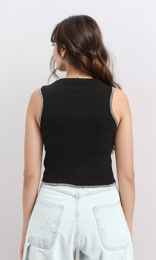 R212295 - Printed "Sunrise" Sleeveless Summer Tank Top - Black