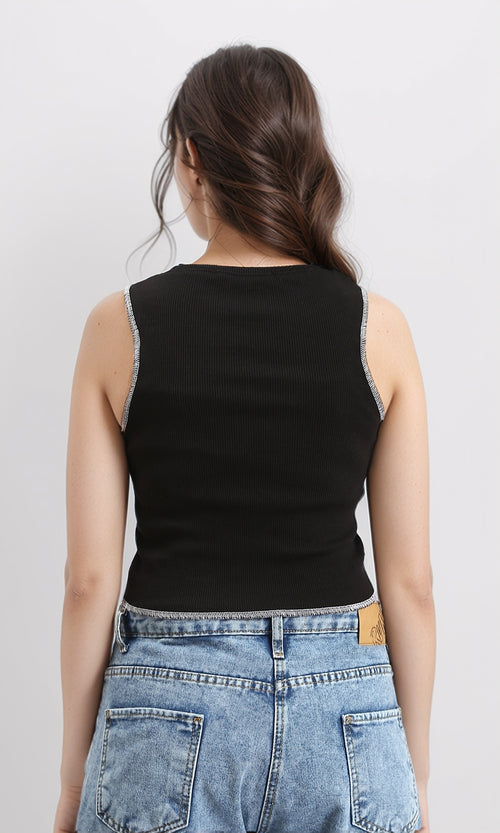 R212296 - Slip On Feminine Printed Tank Top - Black