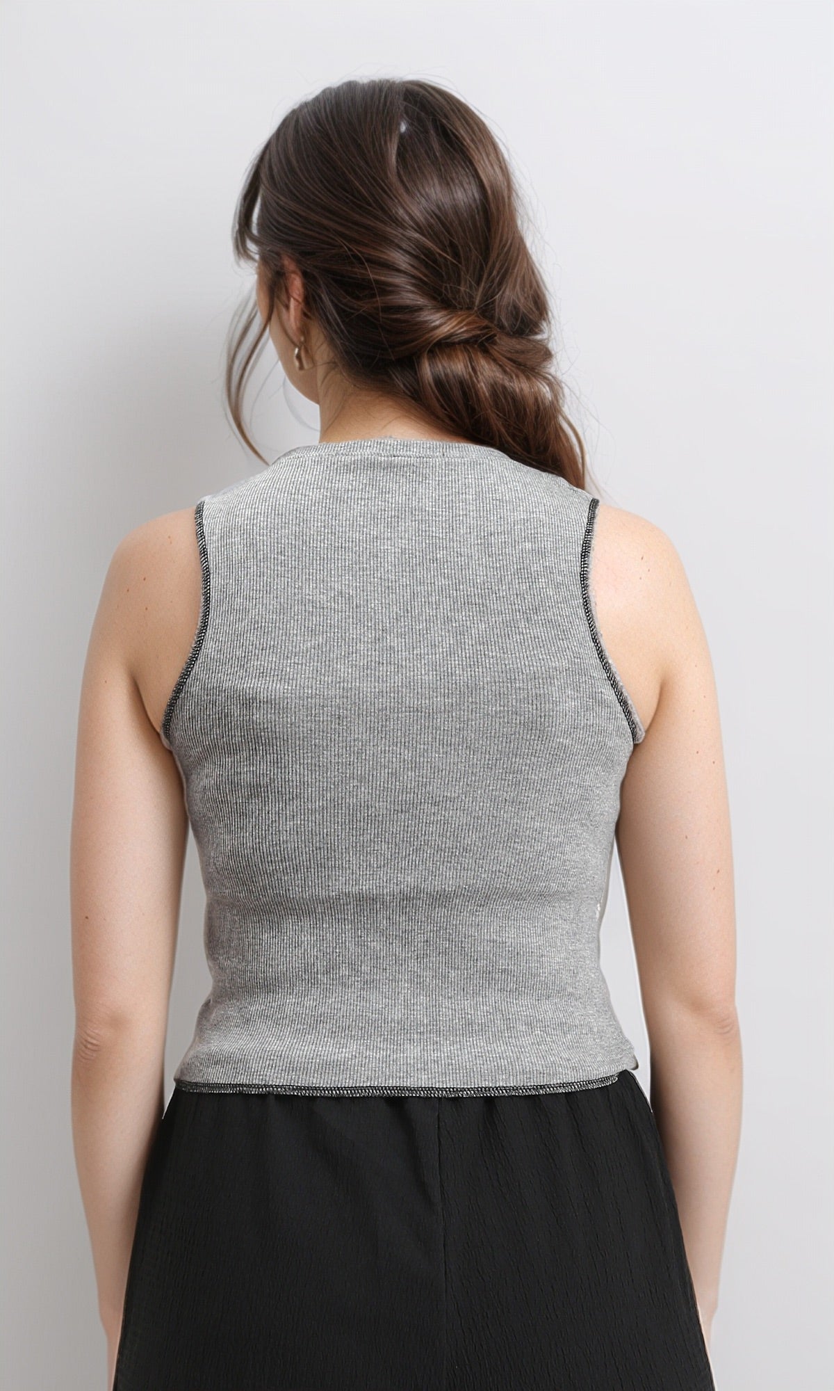 R212297 - Sleeveless Printed "Rock & Roll" Tank Top - Grey