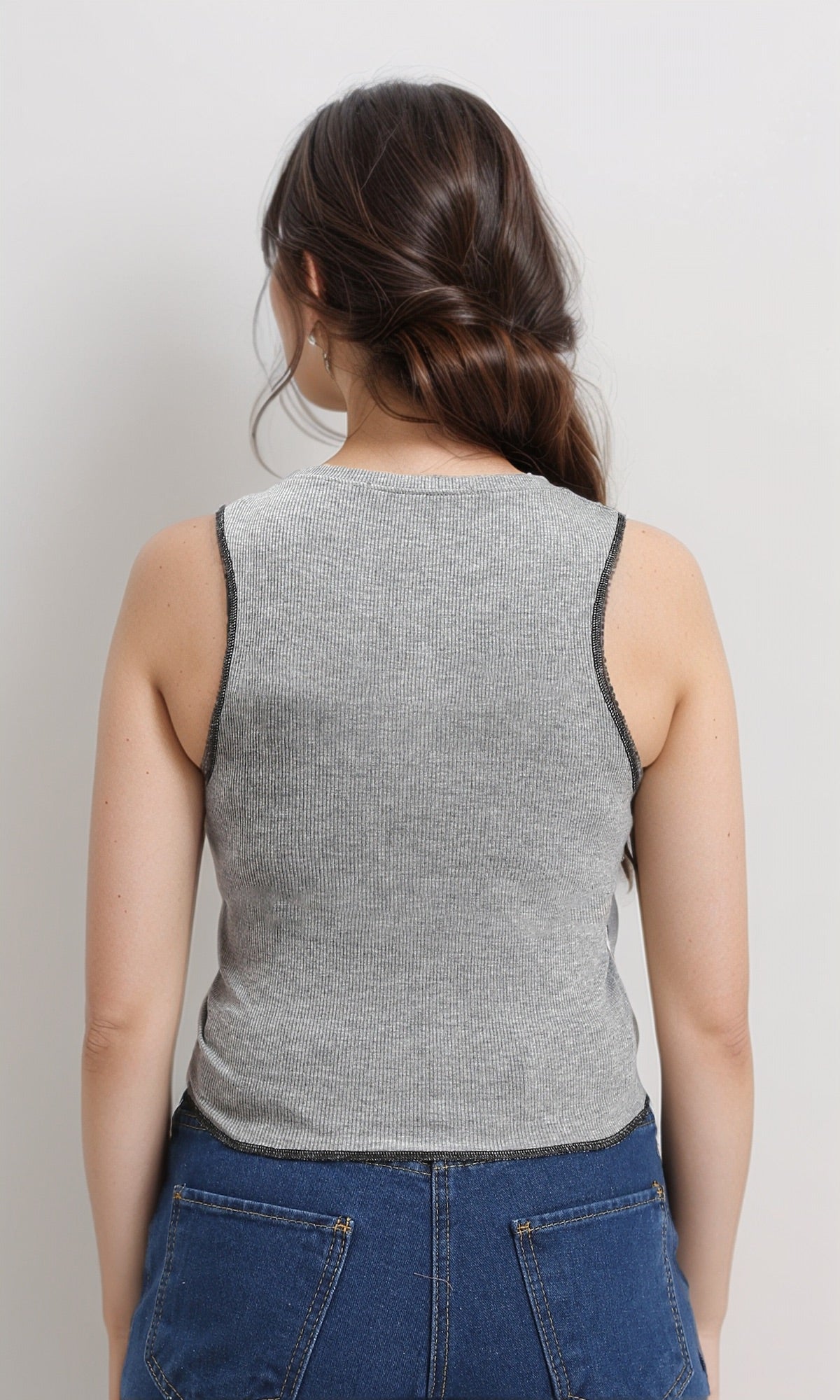R212299 - Sleeveless Printed "Strong Woman" Tank Top - Grey