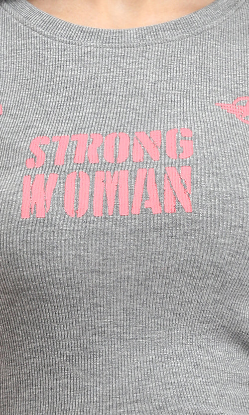 R212299 - Sleeveless Printed "Strong Woman" Tank Top - Grey