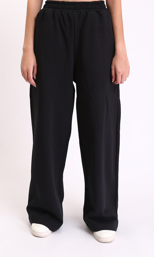 R212301 - Comfy Cotton Pants with Elastic Waist - Black