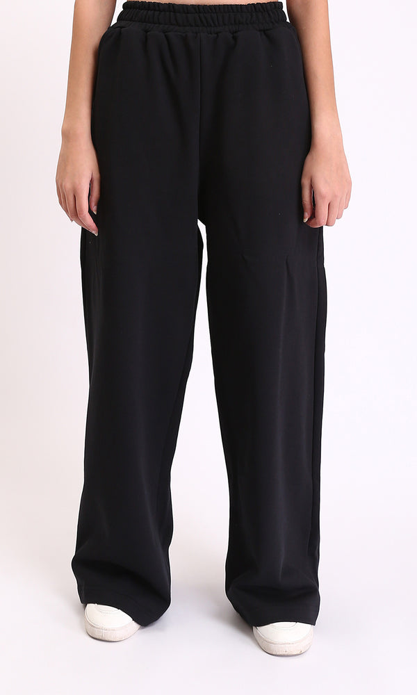 R212301 - Comfy Cotton Pants with Elastic Waist - Black