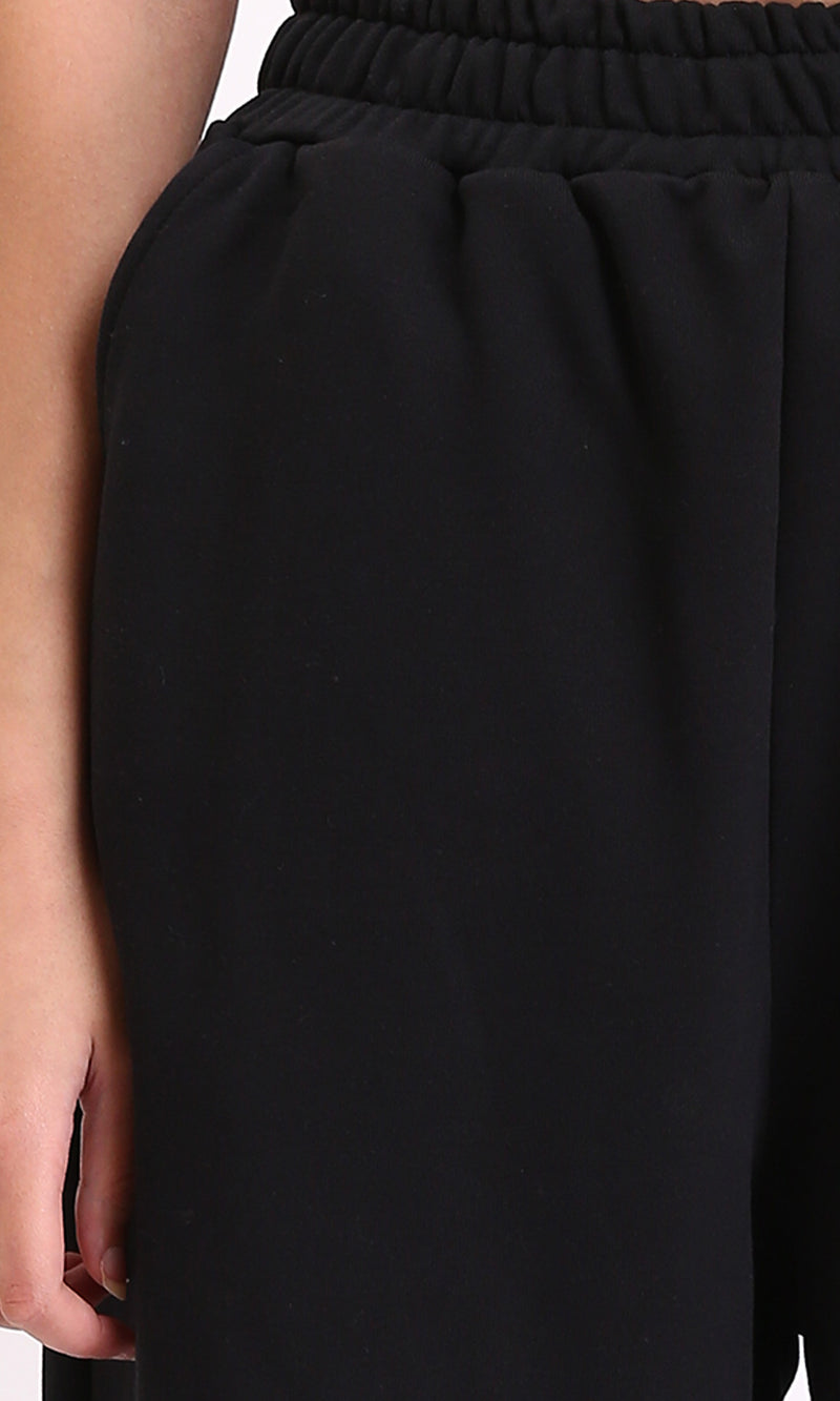 R212301 - Comfy Cotton Pants with Elastic Waist - Black