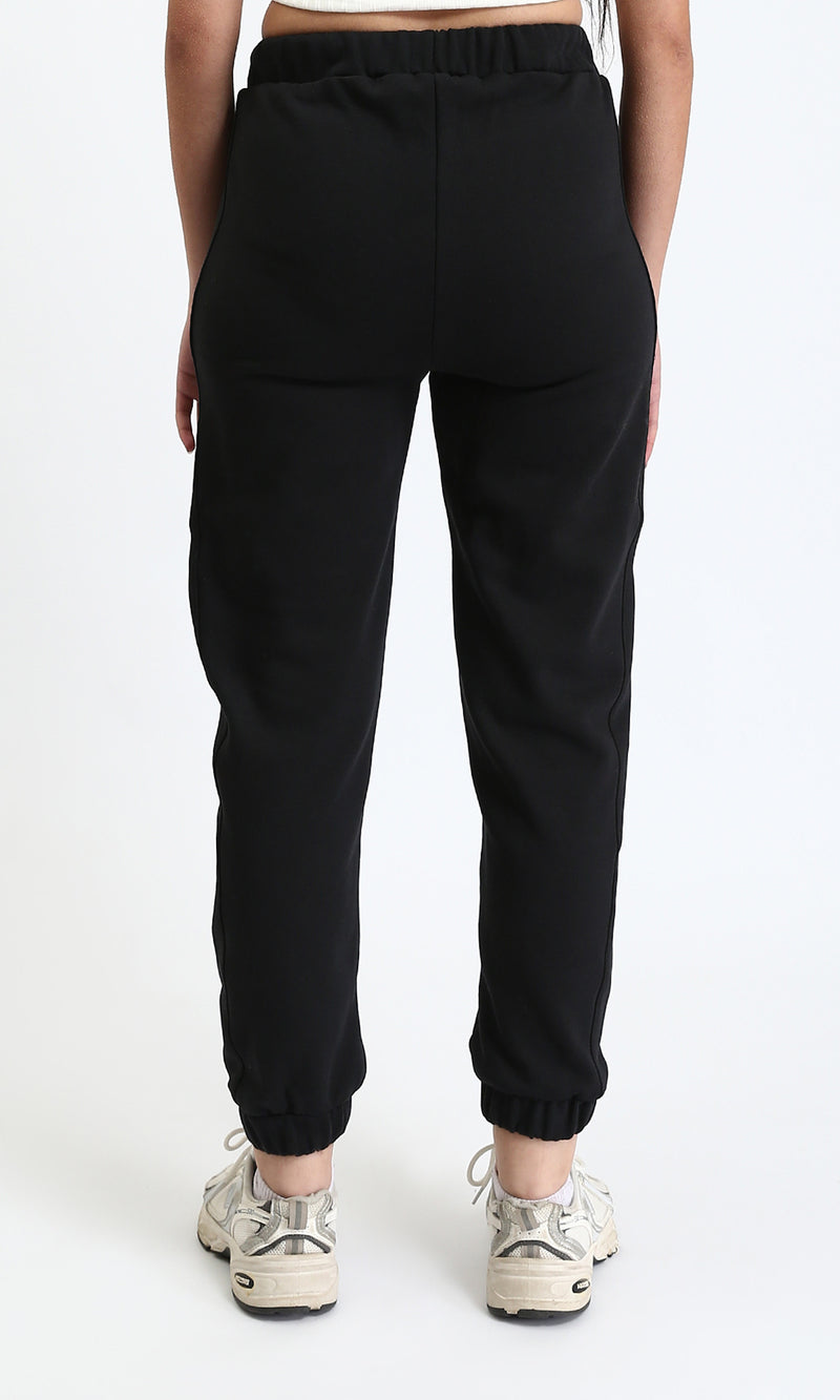 R212302 - Elastic Waist with Drawstring Cotton Sweatpants - Black