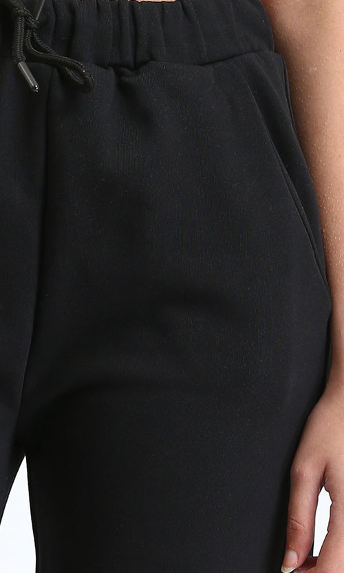 R212302 - Elastic Waist with Drawstring Cotton Sweatpants - Black