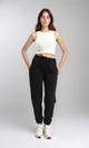 R212302 - Elastic Waist with Drawstring Cotton Sweatpants - Black