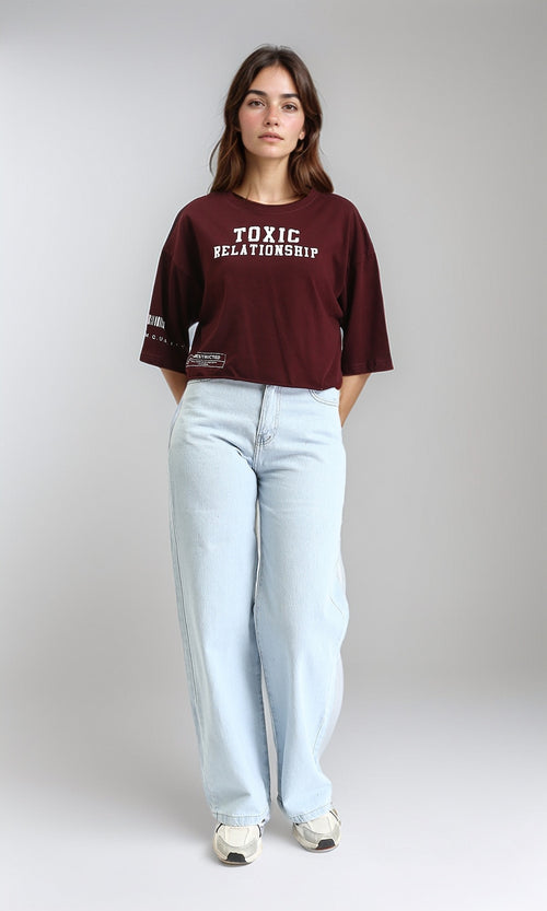 R212305 - "Toxic Relationship" Printed Crew Neck Tee - Maroon