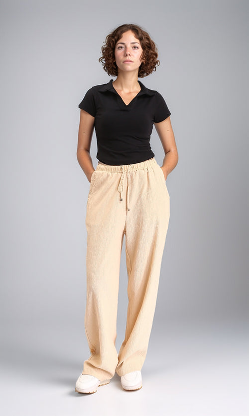 R212306 - Open Neck Solid Short Polo Shirt - Black