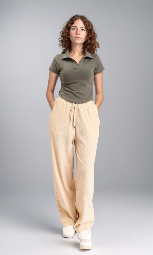 R212307 - Open Neck Solid Short Polo Shirt - Dark Olive