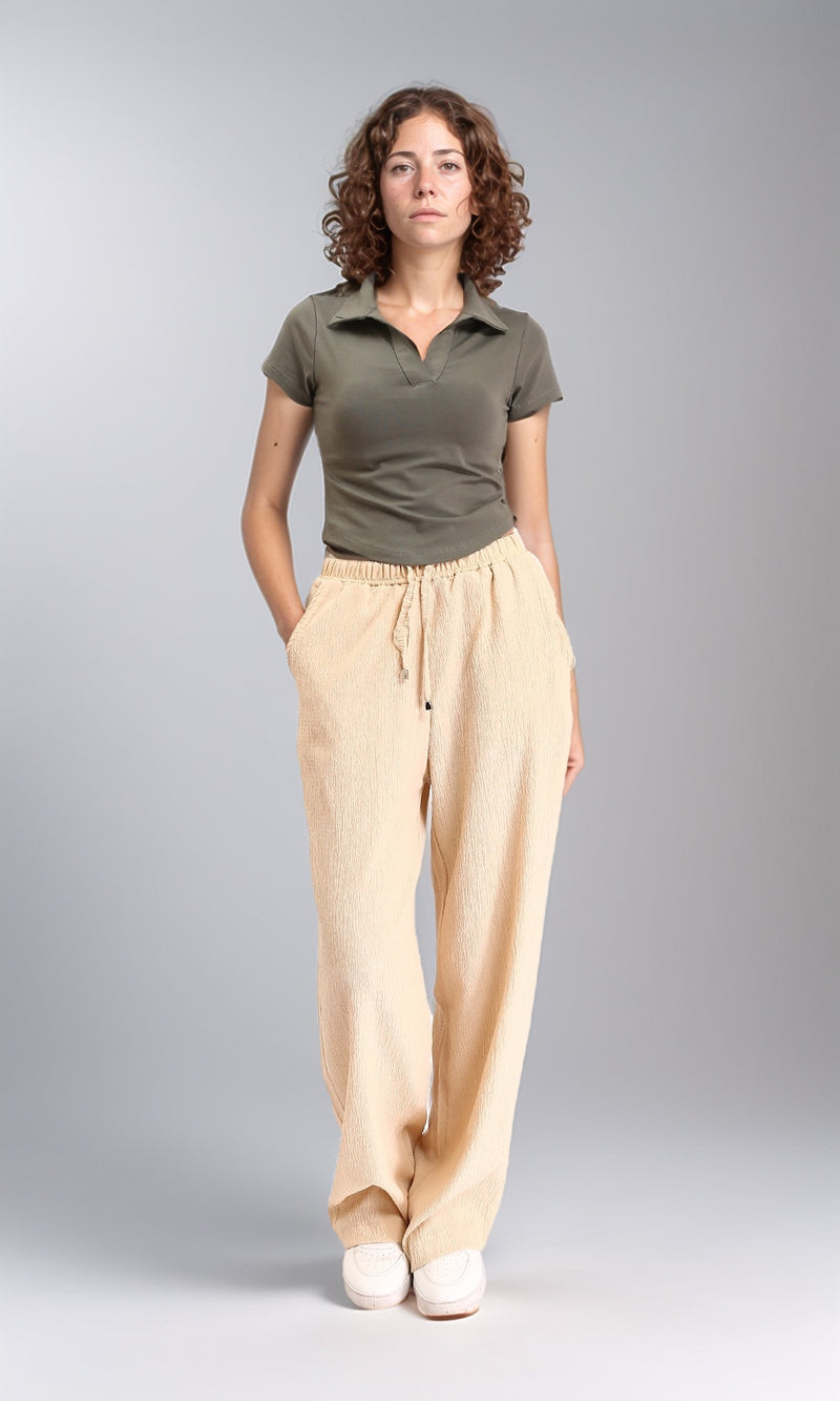 R212307 - Open Neck Solid Short Polo Shirt - Dark Olive