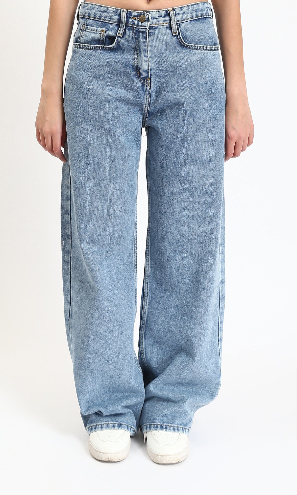 Fashionable Solid Wide Leg Jeans - Stonewash