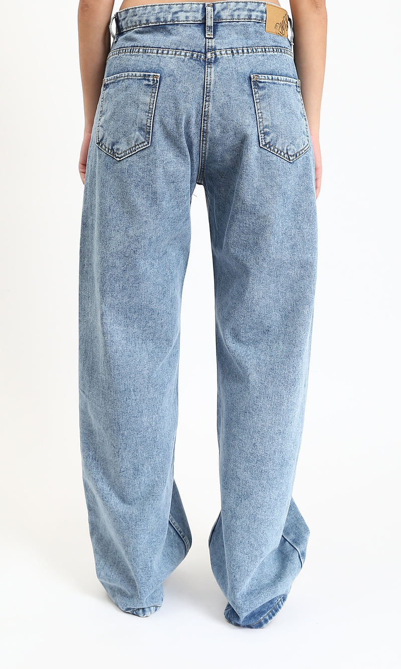 R212316 - Fashionable Solid Wide Leg Jeans - Stonewash