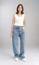 R212316 - Fashionable Solid Wide Leg Jeans - Stonewash