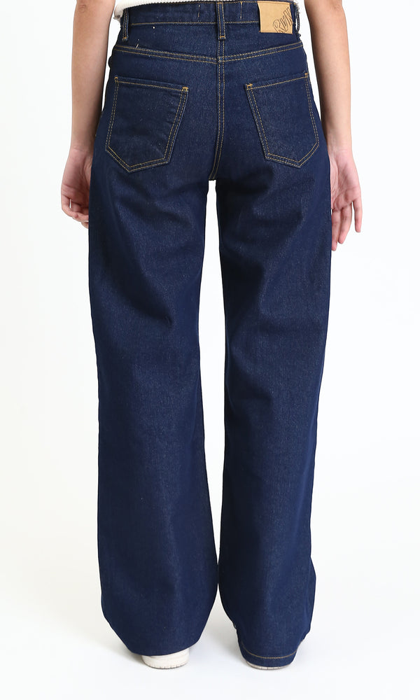 R212318 - Wide Leg Solid Casual Jeans - Navy Blue