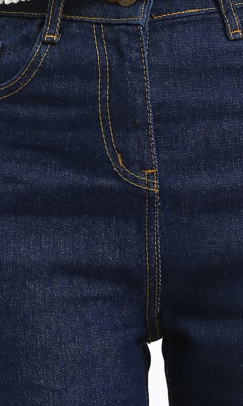 R212318 - Wide Leg Solid Casual Jeans - Navy Blue