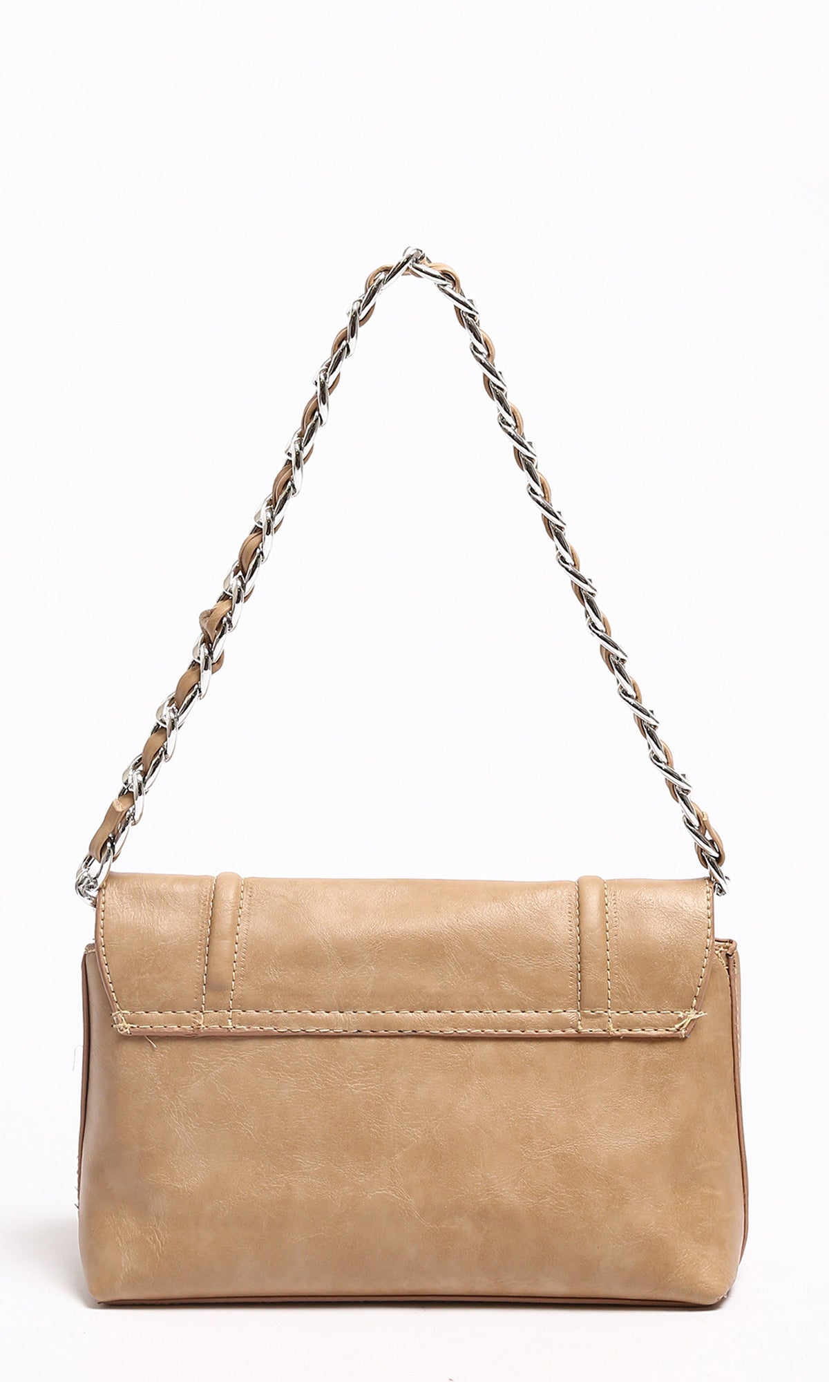 Elegant Tan Faux Leather Crossbody Bag with Chain Strap
