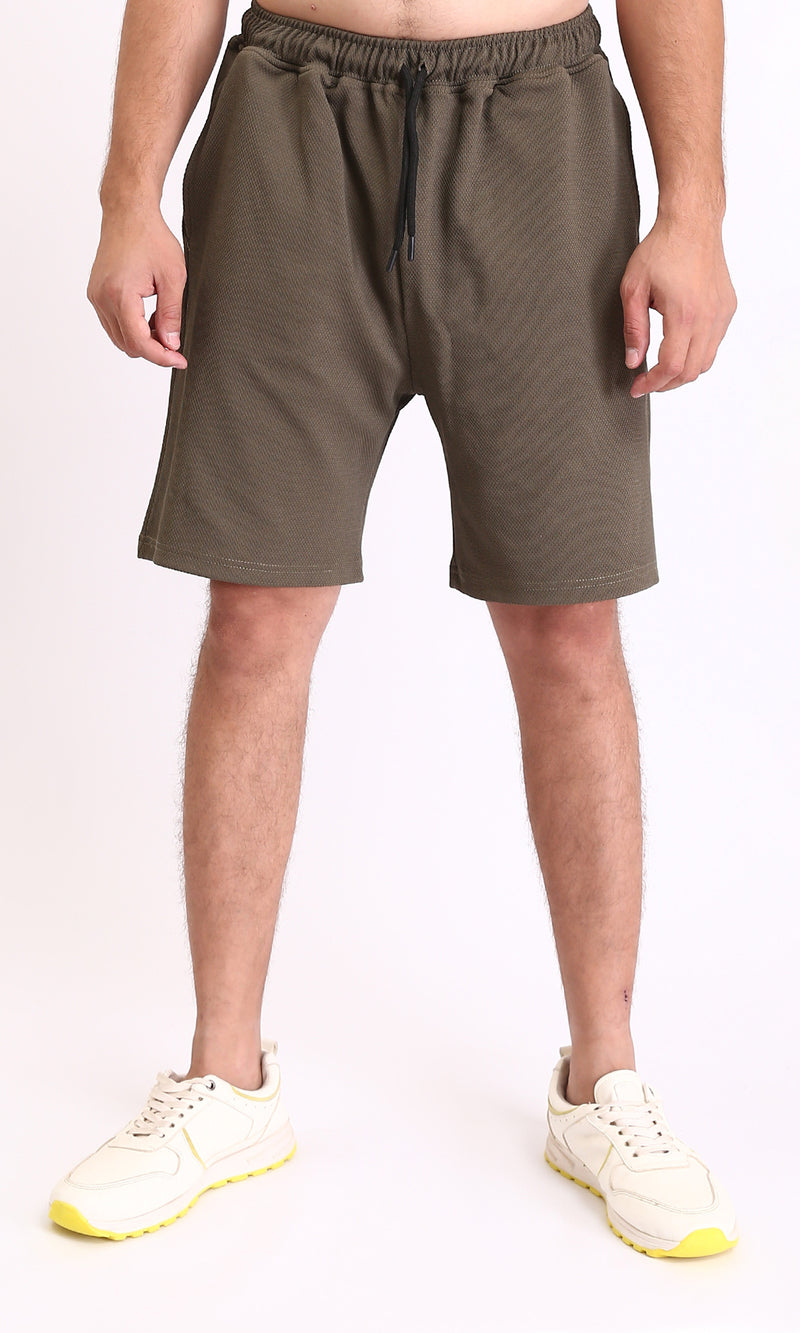 R212357 - Self Pattern Slip On Drawstring Shorts - Dark Coffee