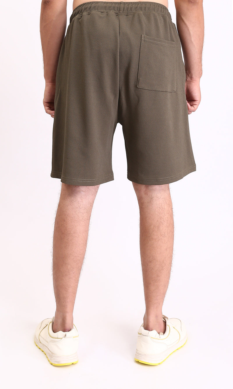 R212357 - Self Pattern Slip On Drawstring Shorts - Dark Coffee