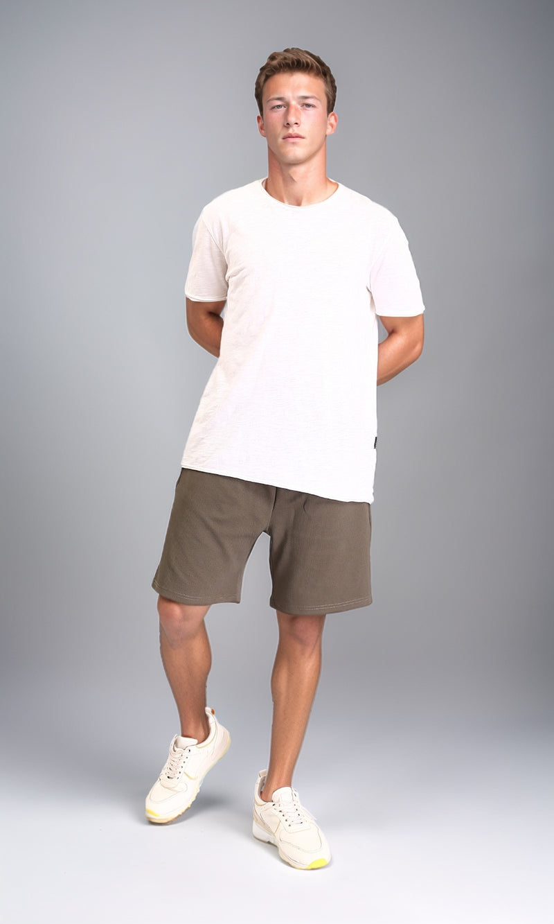 R212357 - Self Pattern Slip On Drawstring Shorts - Dark Coffee