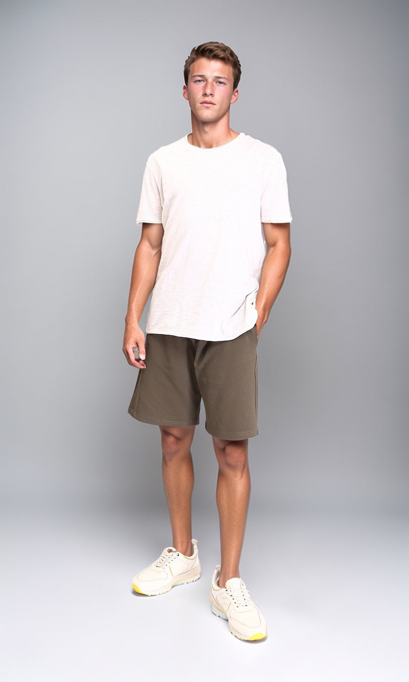 R212357 - Self Pattern Slip On Drawstring Shorts - Dark Coffee