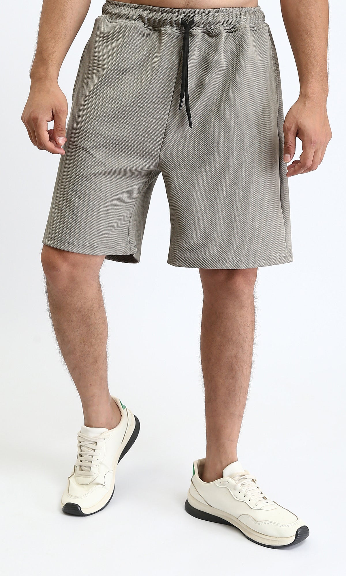 R212358 - Self Pattern Slip On Drawstring Shorts - Grey