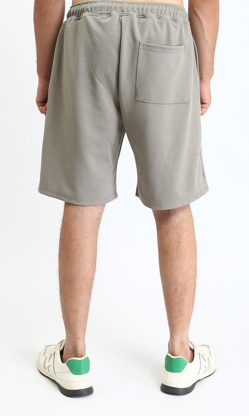 R212358 - Self Pattern Slip On Drawstring Shorts - Grey
