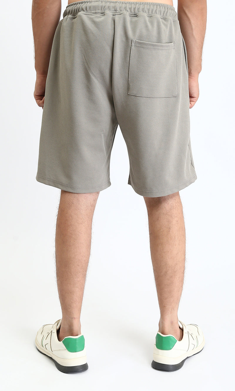 R212358 - Self Pattern Slip On Drawstring Shorts - Grey