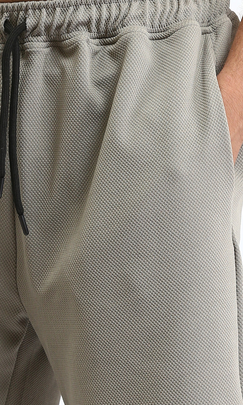 R212358 - Self Pattern Slip On Drawstring Shorts - Grey